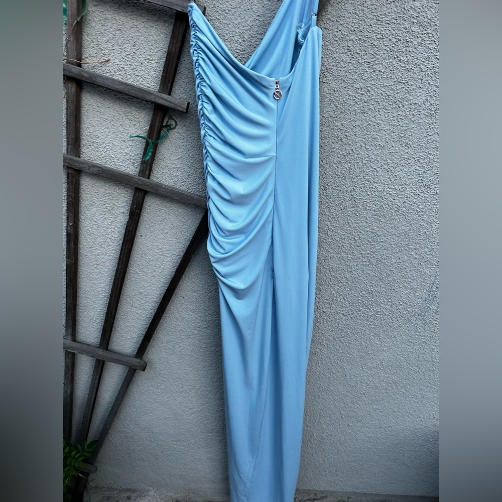 Nookie Aria One Shoulder Asymmetrical Gown Maxi Ruched in Blue New with Tags! - Picture 12 of 13